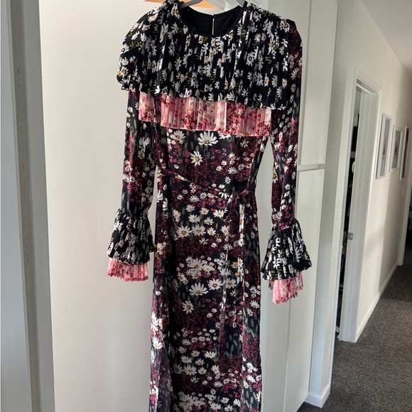 Mother of Pearl Black Floral Maxi Dress with Pink Trim - Picture 2 of 4